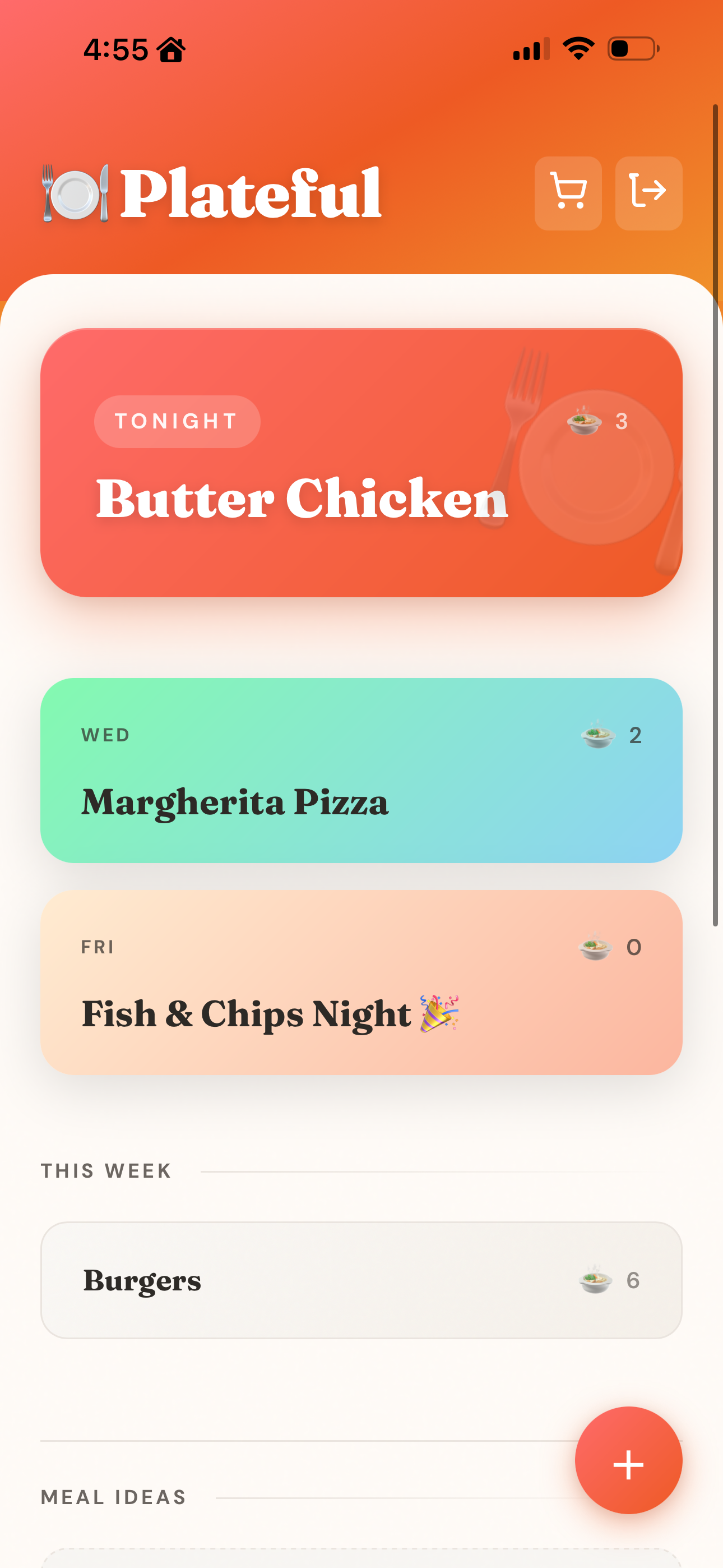 Meal planner app screenshot