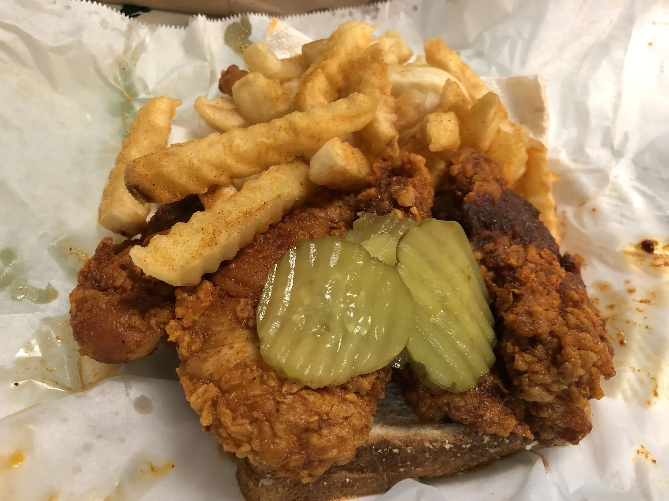 A piece of Nashville hot chicken